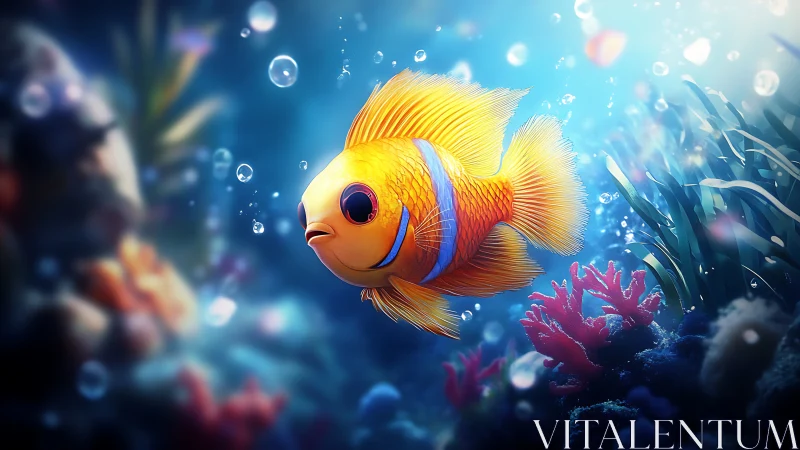 Sunny little clownfish gliding through a sparkling reef.