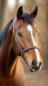 Photorealistic bay horse portrait with shallow depth of field.