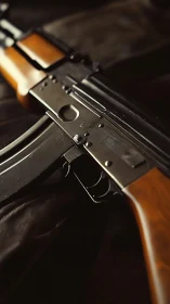 Steel and cedar glint in a tense, cinematic close focus