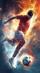 Fiery soccer striker unleashes explosive power shot