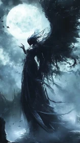 Nocturnal wraith deity silhouetted against high-contrast full moon