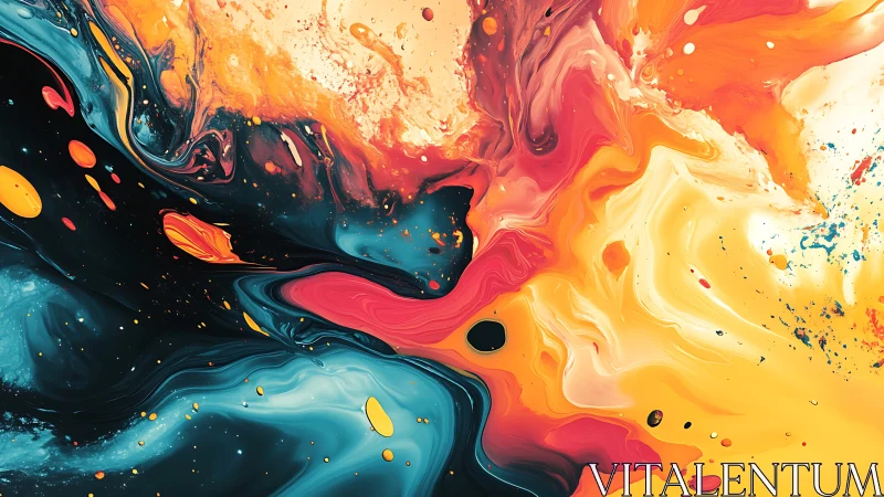 High-contrast fluid acrylic abstraction with teal and molten amber