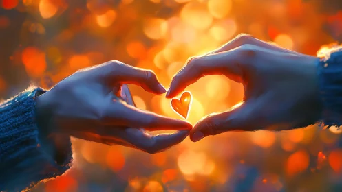 Two Hearts Shape Love's Golden Moment of Light.