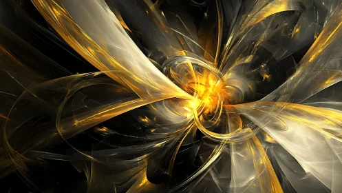 Golden energy vortex swirling through soft cosmic ribbons.