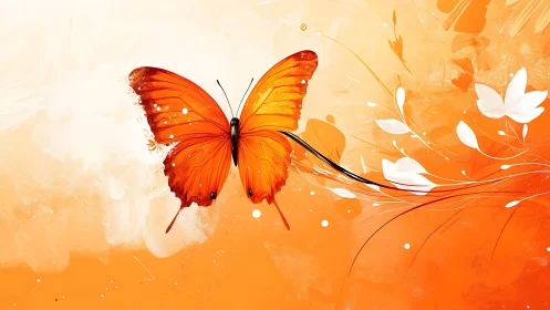 Orange butterfly on abstract white and orange gradient field.