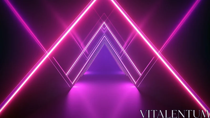 Neon triangle tunnel glowing with playful pink and purple light.