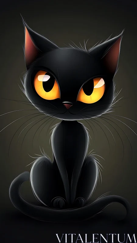 Luminous Black Cat Digital Portrait with Glowing Amber Eyes.