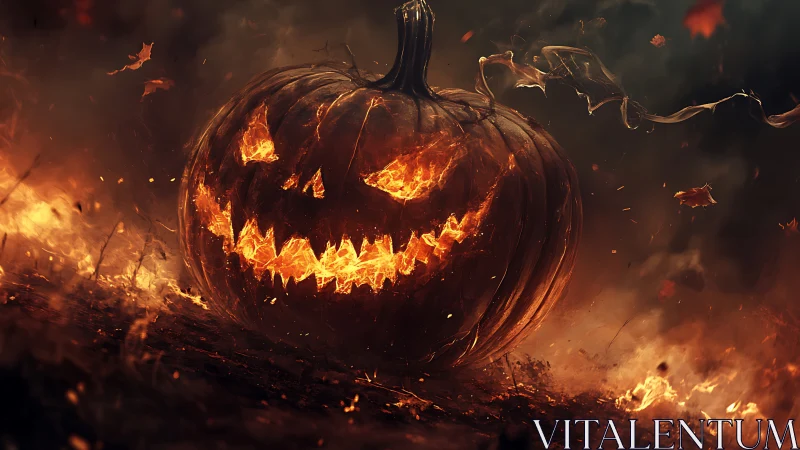 Digital painting of infernal jack o lantern with dynamic fire effects.