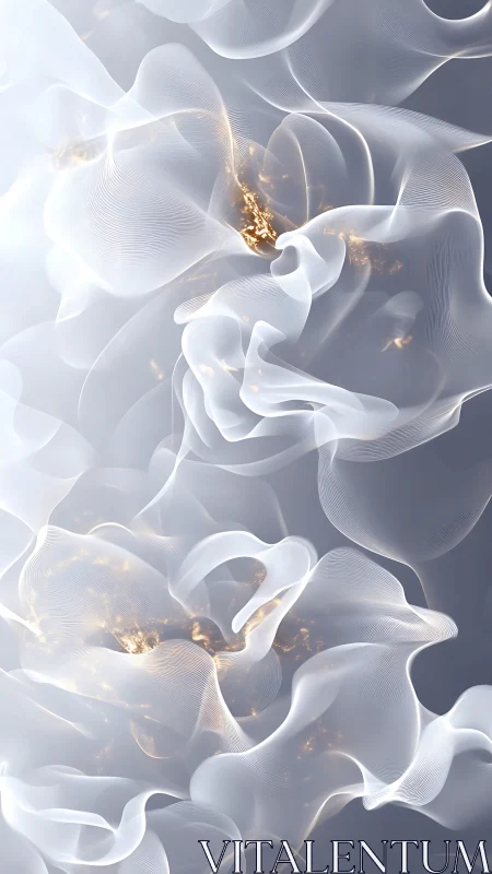 Ethereal white veils swirling around glowing golden cores.