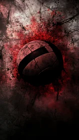 Textured volleyball sphere in grunge red impact field.
