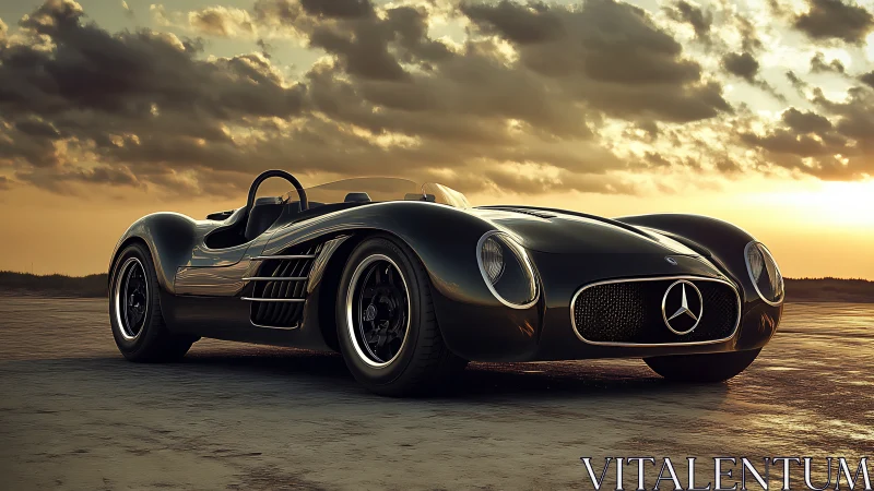 Midnight roadster idol basking in molten sunset glow.