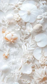 Monochromatic Relief Floral Composition with Ochre Accents.