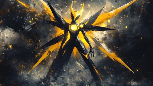 Angular luminous humanoid figure with radiating yellow shards.