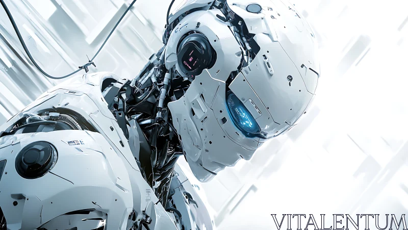 White humanoid robot in high-tech laboratory environment.
