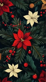 Festive poinsettias glow against deep green winter foliage