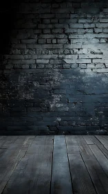 Moody brick wall meets worn wooden floor in dramatic light