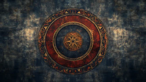 Concentric circular mandala pattern is centered on textured field