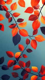 Autumn leaves glow against soft teal gradient sky backdrop.