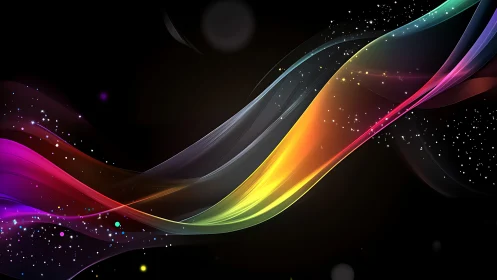 Glowing neon light waves sweep across a deep cosmic black