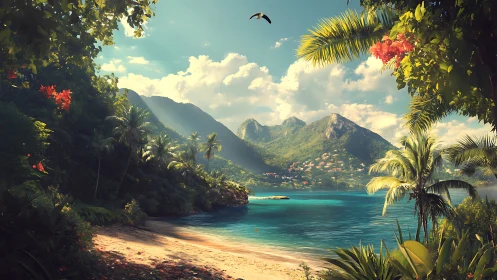 Tropical Bay Sanctuary with Mountains and Turquoise Waters.