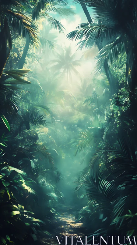 Luminescent Jungle Canopy: Atmospheric Depth Through Verdant Layers.