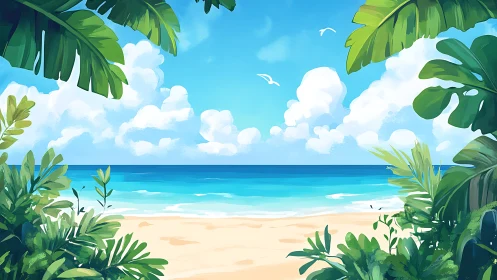 Tropical Paradise Beach Overlooking Turquoise Ocean Horizon