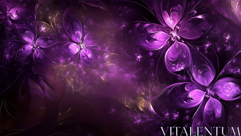 Nebulous violet blossoms drift through cosmic velvet night.