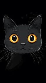 Luminous Midnight Feline: Golden Eyes in Velvet Darkness.