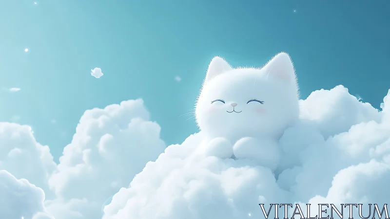 Celestial Feline Repose: 3D Rendered Cloud Composition.