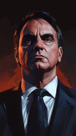 Stoic suited man in dramatic low-key portrait lighting.