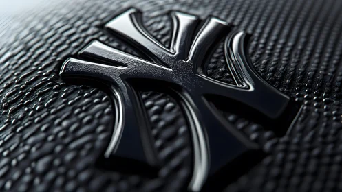 Shiny New York Yankees Logo on Black Textured Surface, Close-Up.