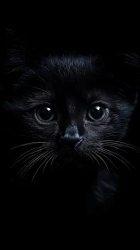 Black Cat Face with Piercing Luminous Eyes