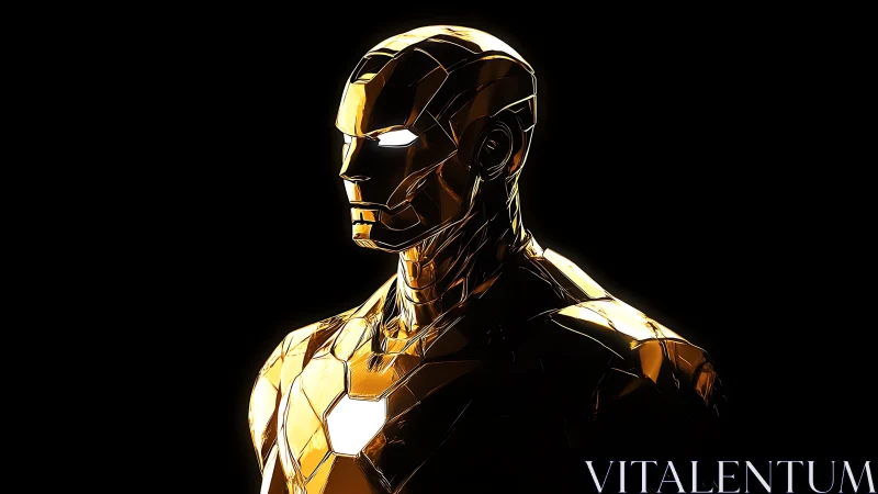 Gilded mech sentry studies the darkness with molten calm