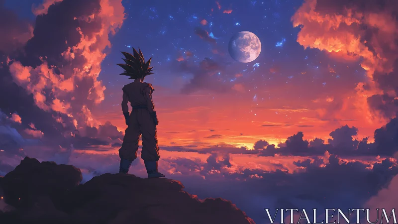 Anime warrior silhouette studies chromatic twilight sky