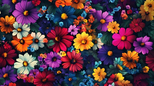 Vibrant Floral Garden Explosion with Layered Blooms.