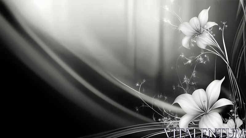 Elegant White Lilies Dance in Luminous Monochrome Grace.