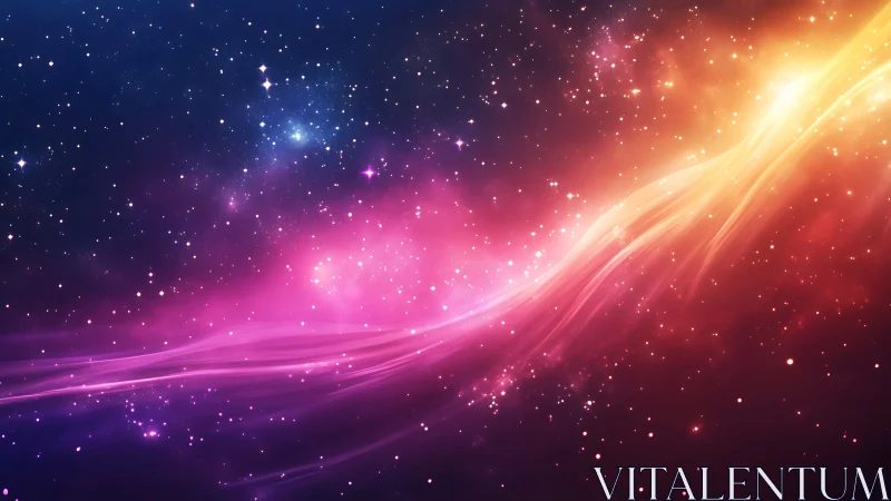 Cosmic nebula stream in radiant pink and golden light.