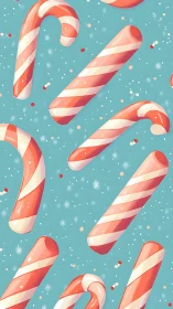 Candy Canes Dancing Across Turquoise Winter Scene