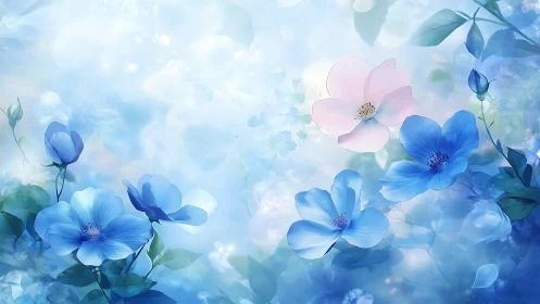 Translucent Botanical Composition with Soft-Focus Petals and Luminous Atmospheric Rendering