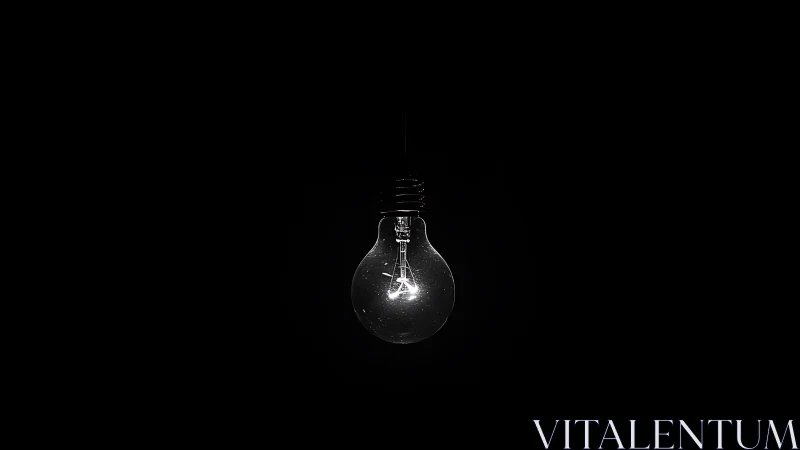 Quiet single lightbulb glows softly in deep darkness
