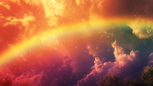 Spectral rainbow arc bisects saturated nebular stormcloud sky