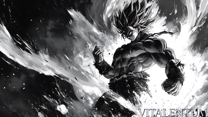 Monochrome warrior channels explosive ascending energy.