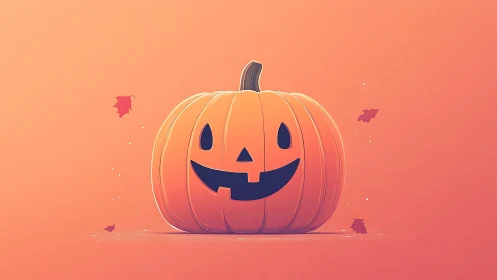 Smiling jack o&rsquo; lantern on peach orange background.