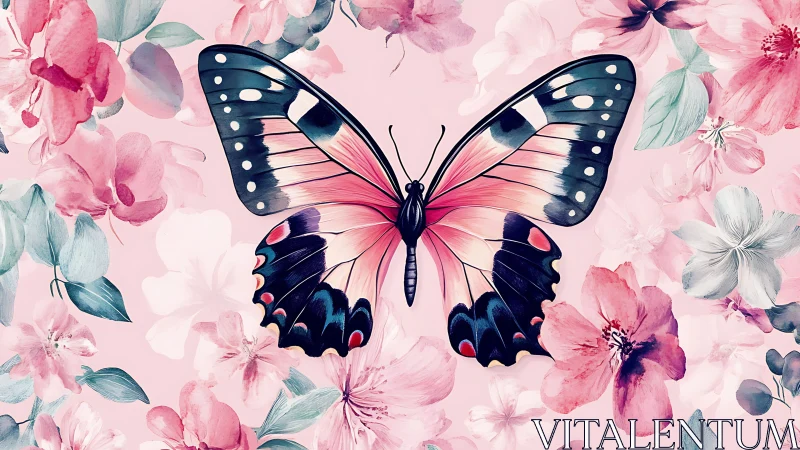 Blossom-winged butterfly drifting through painted petals.