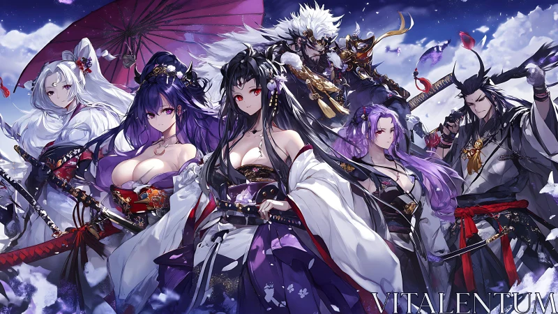 Moonlit blades gather where blossoms and battle-lines blur