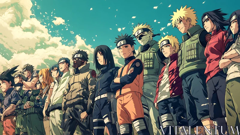 United ninja heroes stand strong beneath drifting clouds.