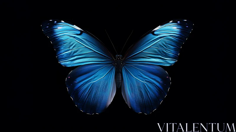 Luminous blue butterfly poised like quiet midnight wings.