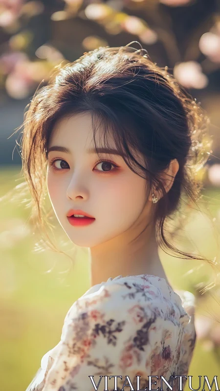 Sunlit gaze turns a quiet garden moment into soft magic