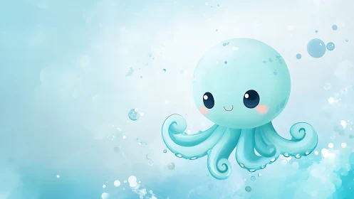 Kawaii aquatic cephalopod with soft gradient bokeh field.