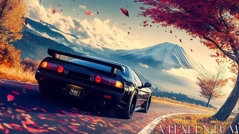 Turbocharged autumn escape beneath a snow crowned peak.